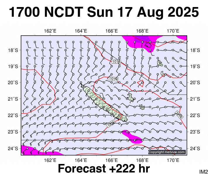 New Caledonia forecast chart for Sunday, August 17th, 2025 at 6:00 AM