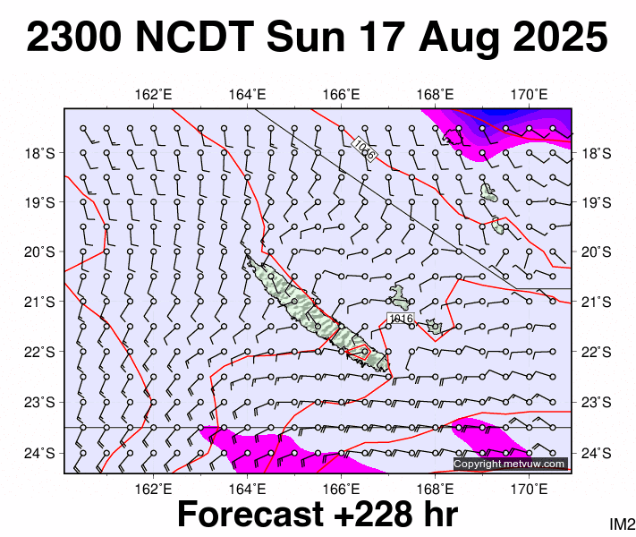 New Caledonia forecast chart for Sunday, August 17th, 2025 at 12:00 PM
