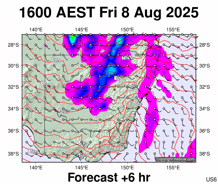 New South Wales forecast chart for Friday, August 8th, 2025 at 6:00 AM