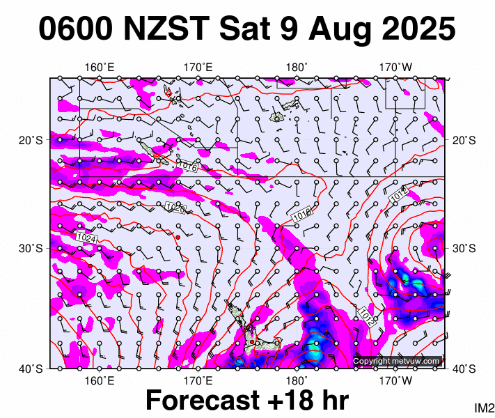 Fiji - NZ forecast chart for Friday, August 8th, 2025 at 6:00 PM