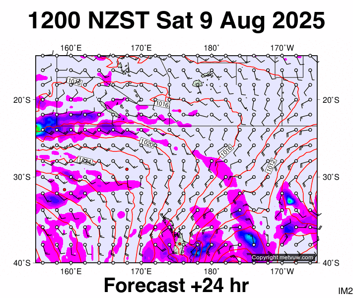 Fiji - NZ forecast chart for Saturday, August 9th, 2025 at 12:00 AM