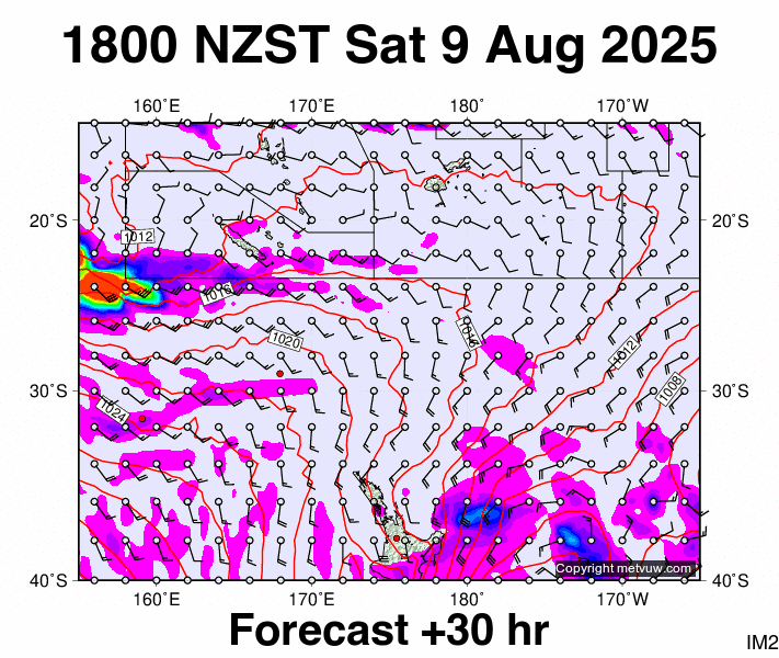 Fiji - NZ forecast chart for Saturday, August 9th, 2025 at 6:00 AM