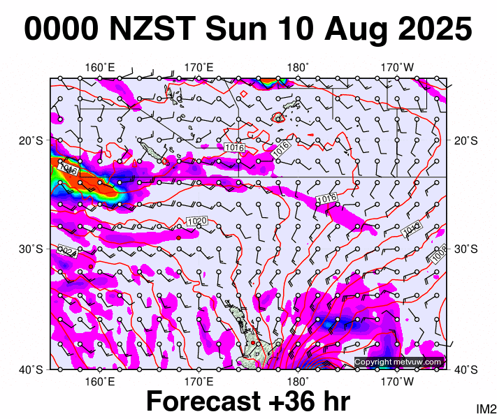 Fiji - NZ forecast chart for Saturday, August 9th, 2025 at 12:00 PM