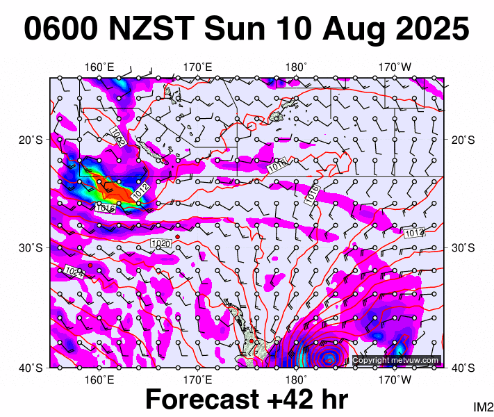Fiji - NZ forecast chart for Saturday, August 9th, 2025 at 6:00 PM