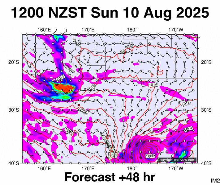 Fiji - NZ forecast chart for Sunday, August 10th, 2025 at 12:00 AM