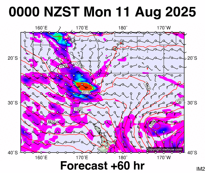 Fiji - NZ forecast chart for Sunday, August 10th, 2025 at 12:00 PM