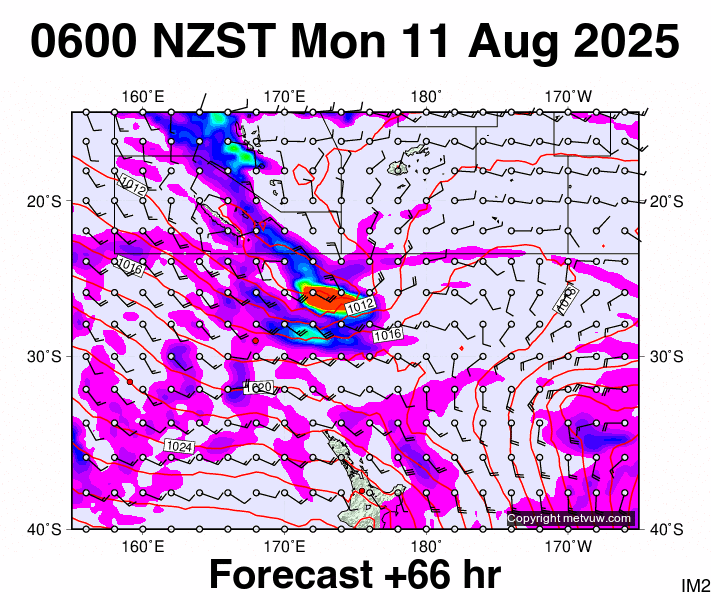 Fiji - NZ forecast chart for Sunday, August 10th, 2025 at 6:00 PM
