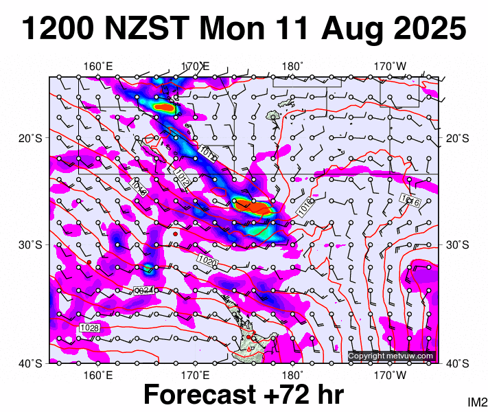 Fiji - NZ forecast chart for Monday, August 11th, 2025 at 12:00 AM