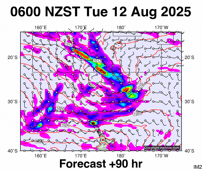 Fiji - NZ forecast chart for Monday, August 11th, 2025 at 6:00 PM