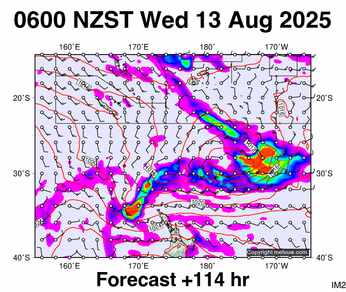 Fiji - NZ forecast chart for Tuesday, August 12th, 2025 at 6:00 PM