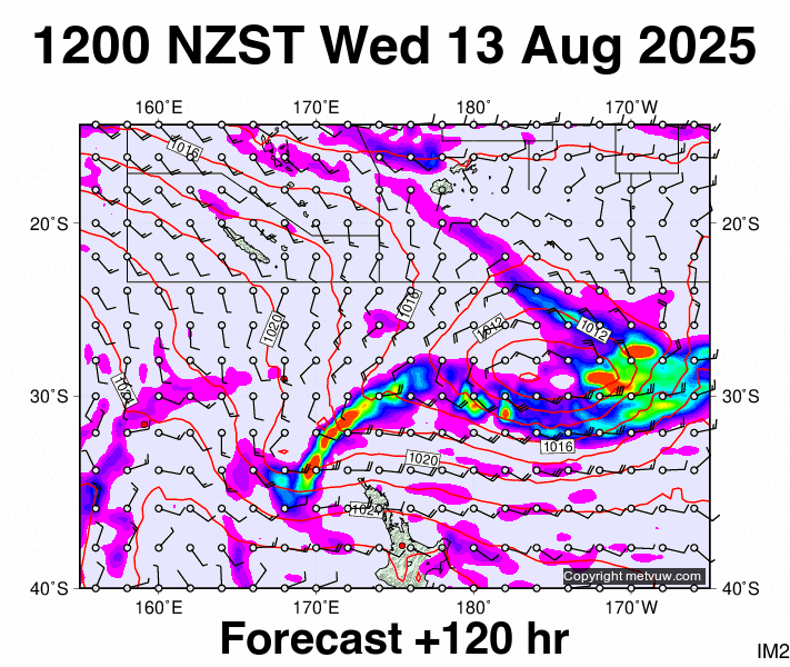 Fiji - NZ forecast chart for Wednesday, August 13th, 2025 at 12:00 AM