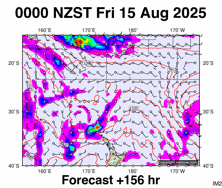 Fiji - NZ forecast chart for Thursday, August 14th, 2025 at 12:00 PM