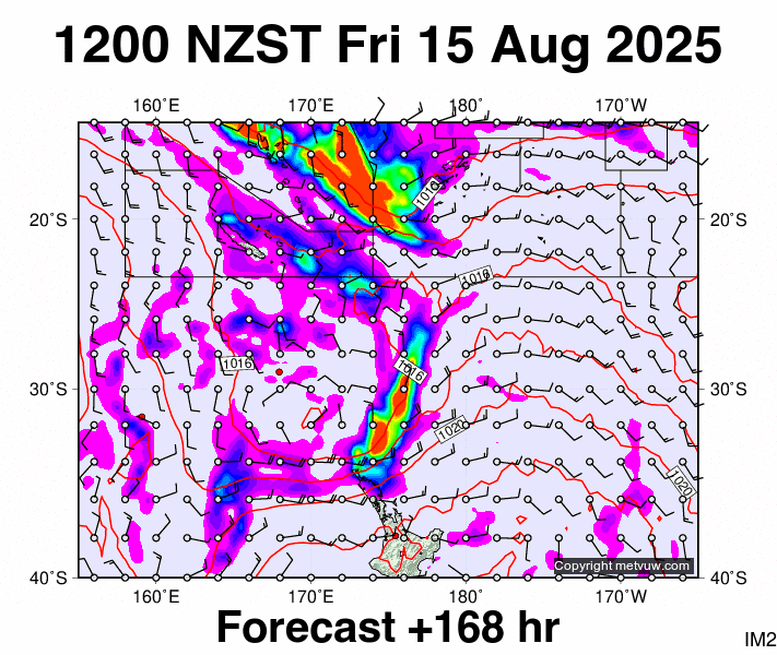 Fiji - NZ forecast chart for Friday, August 15th, 2025 at 12:00 AM