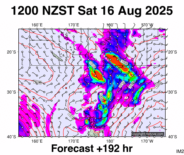 Fiji - NZ forecast chart for Saturday, August 16th, 2025 at 12:00 AM