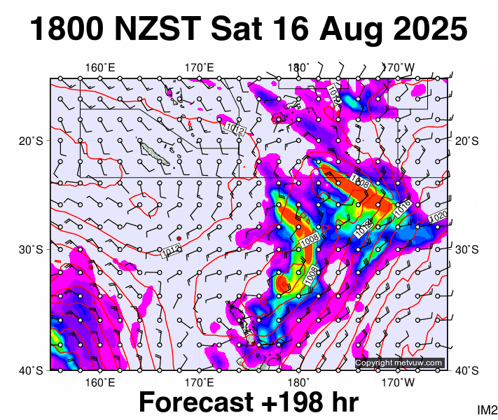 Fiji - NZ forecast chart for Saturday, August 16th, 2025 at 6:00 AM