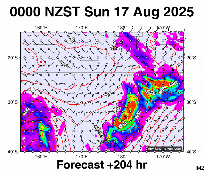 Fiji - NZ forecast chart for Saturday, August 16th, 2025 at 12:00 PM