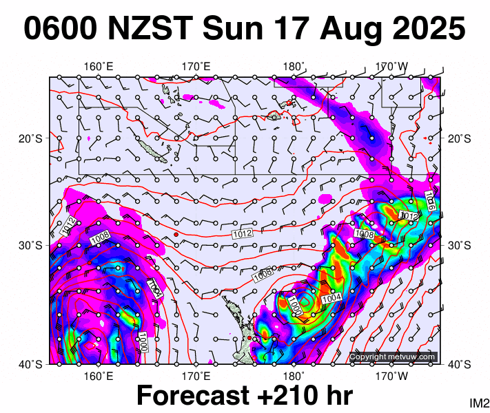 Fiji - NZ forecast chart for Saturday, August 16th, 2025 at 6:00 PM