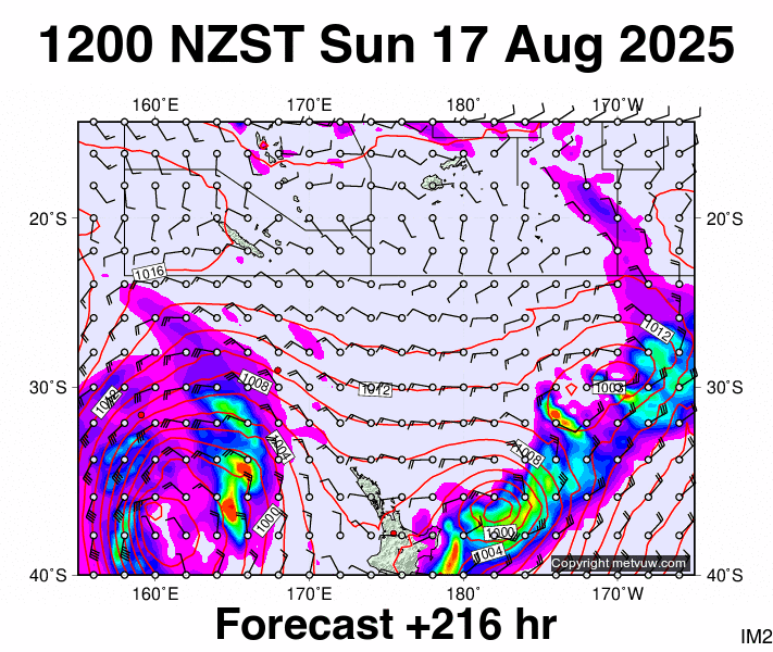 Fiji - NZ forecast chart for Sunday, August 17th, 2025 at 12:00 AM