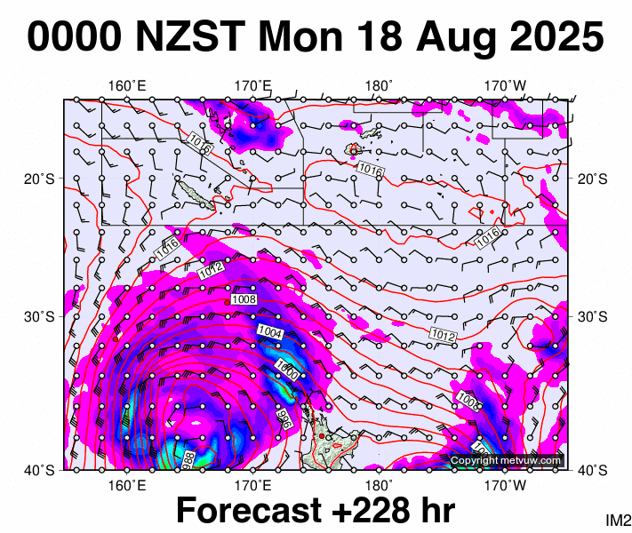 Fiji - NZ forecast chart for Sunday, August 17th, 2025 at 12:00 PM