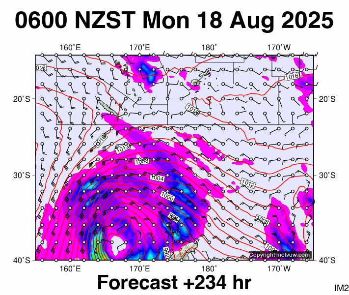 Fiji - NZ forecast chart for Sunday, August 17th, 2025 at 6:00 PM