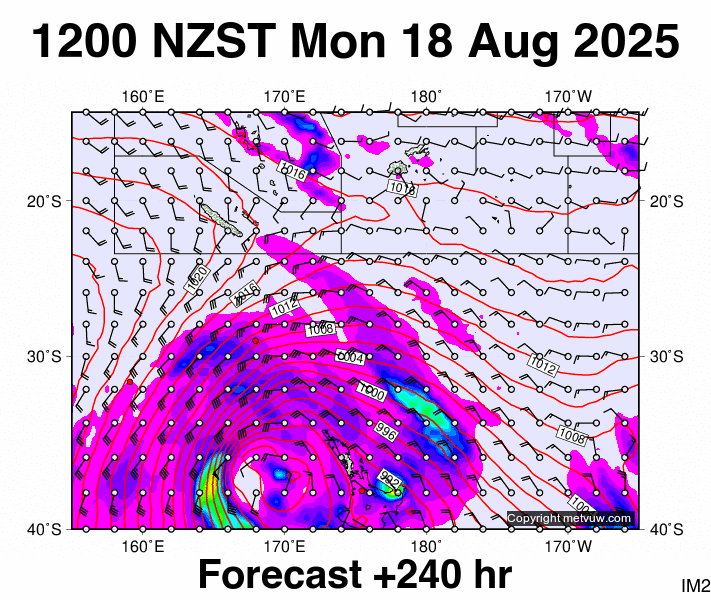Fiji - NZ forecast chart for Monday, August 18th, 2025 at 12:00 AM