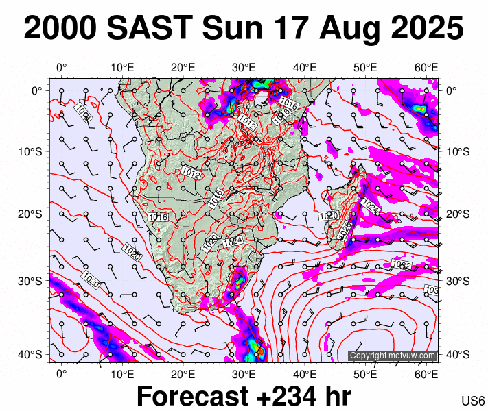 South Africa forecast chart for Sunday, August 17th, 2025 at 6:00 PM