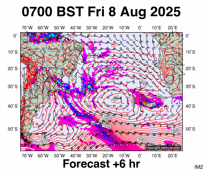 South Atlantic forecast chart for Friday, August 8th, 2025 at 6:00 AM