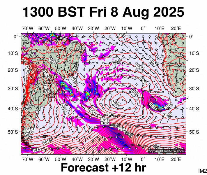 South Atlantic forecast chart for Friday, August 8th, 2025 at 12:00 PM