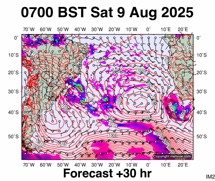 South Atlantic forecast chart for Saturday, August 9th, 2025 at 6:00 AM