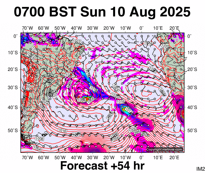 South Atlantic forecast chart for Sunday, August 10th, 2025 at 6:00 AM
