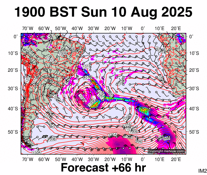 South Atlantic forecast chart for Sunday, August 10th, 2025 at 6:00 PM