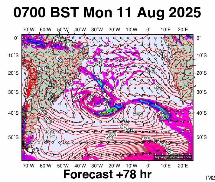 South Atlantic forecast chart for Monday, August 11th, 2025 at 6:00 AM