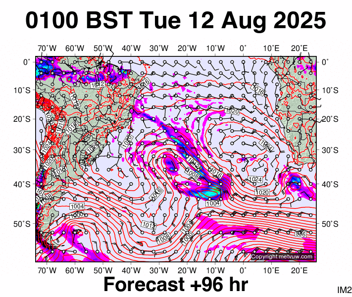 South Atlantic forecast chart for Tuesday, August 12th, 2025 at 12:00 AM