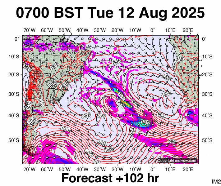 South Atlantic forecast chart for Tuesday, August 12th, 2025 at 6:00 AM