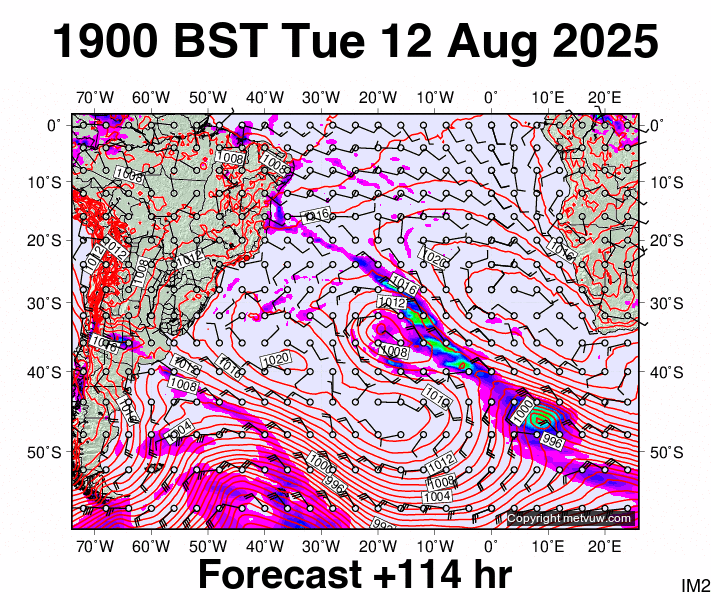 South Atlantic forecast chart for Tuesday, August 12th, 2025 at 6:00 PM