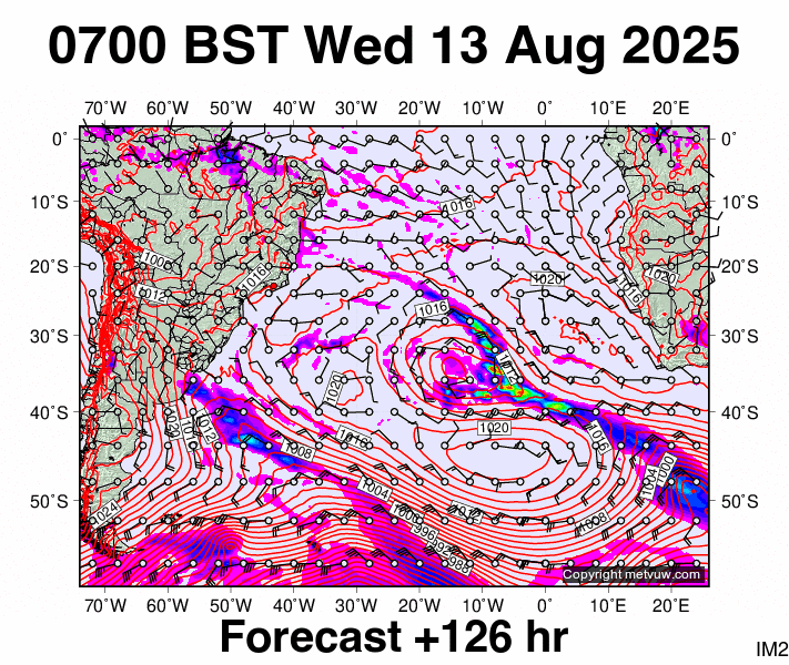 South Atlantic forecast chart for Wednesday, August 13th, 2025 at 6:00 AM