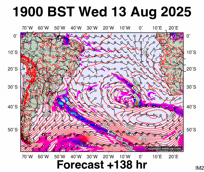 South Atlantic forecast chart for Wednesday, August 13th, 2025 at 6:00 PM