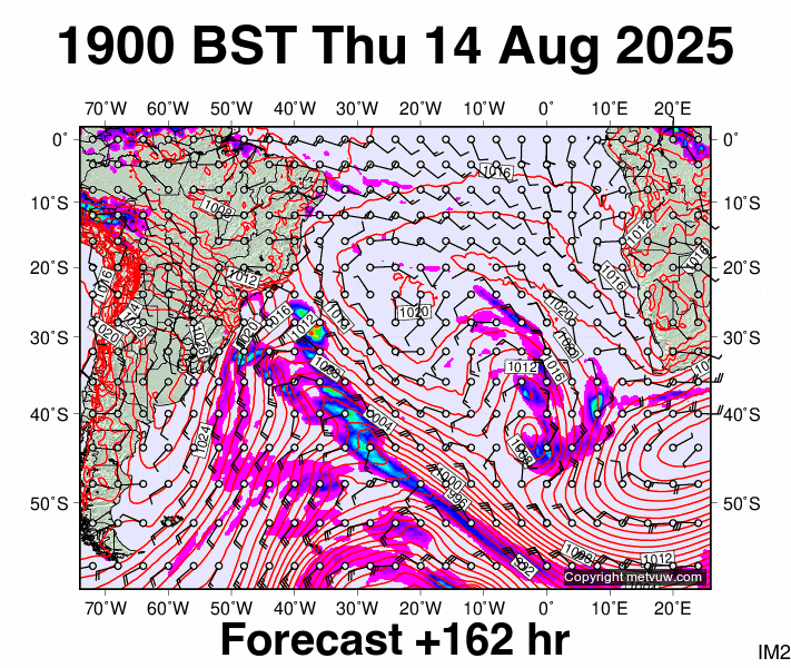South Atlantic forecast chart for Thursday, August 14th, 2025 at 6:00 PM