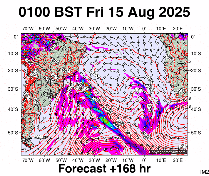 South Atlantic forecast chart for Friday, August 15th, 2025 at 12:00 AM