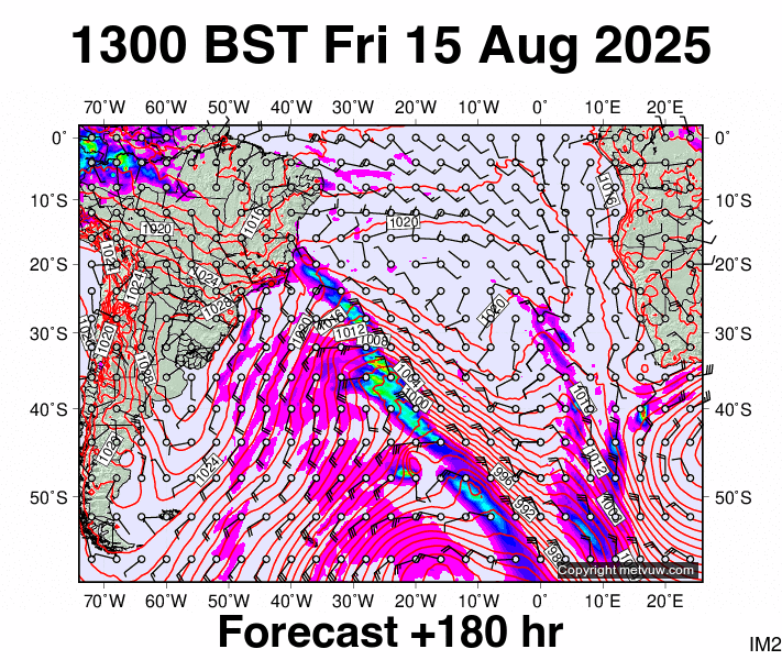 South Atlantic forecast chart for Friday, August 15th, 2025 at 12:00 PM