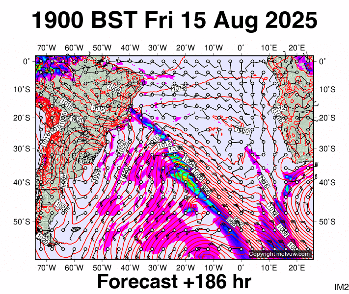 South Atlantic forecast chart for Friday, August 15th, 2025 at 6:00 PM