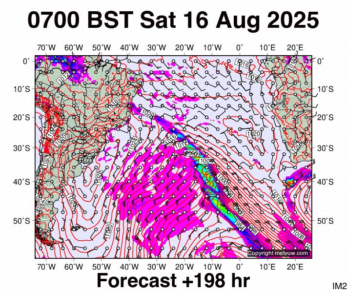 South Atlantic forecast chart for Saturday, August 16th, 2025 at 6:00 AM