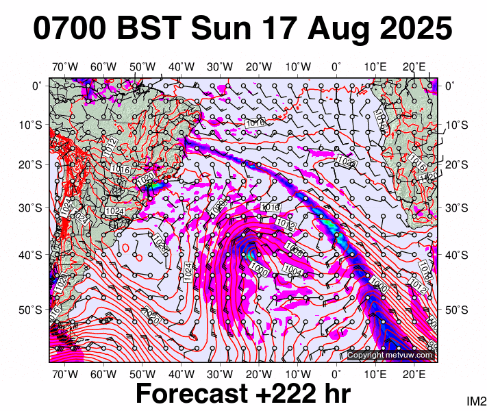 South Atlantic forecast chart for Sunday, August 17th, 2025 at 6:00 AM