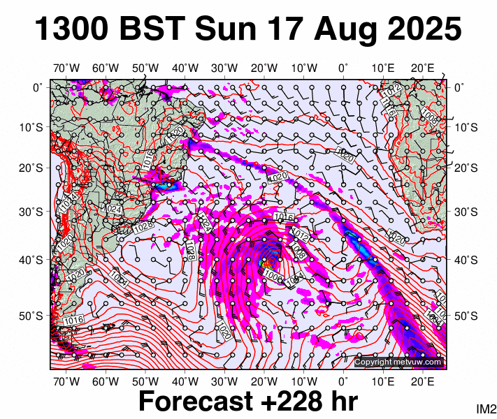 South Atlantic forecast chart for Sunday, August 17th, 2025 at 12:00 PM