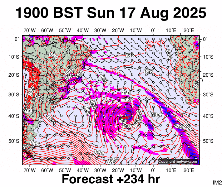 South Atlantic forecast chart for Sunday, August 17th, 2025 at 6:00 PM
