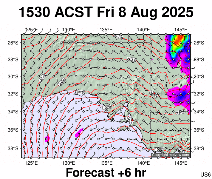 South Australia forecast chart for Friday, August 8th, 2025 at 6:00 AM