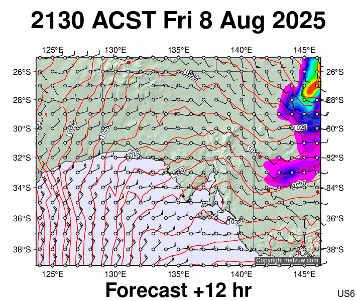 South Australia forecast chart for Friday, August 8th, 2025 at 12:00 PM