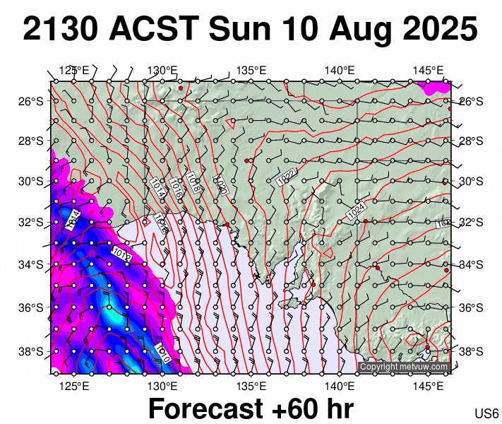 South Australia forecast chart for Sunday, August 10th, 2025 at 12:00 PM
