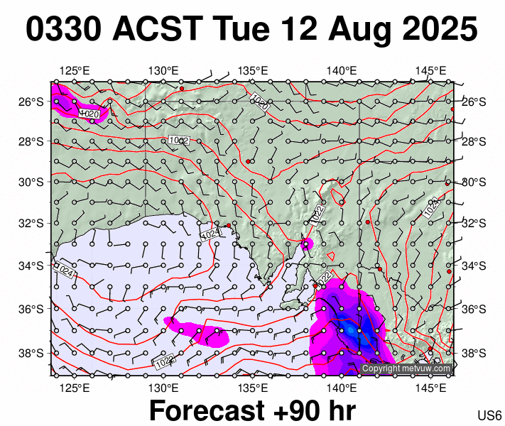 South Australia forecast chart for Monday, August 11th, 2025 at 6:00 PM