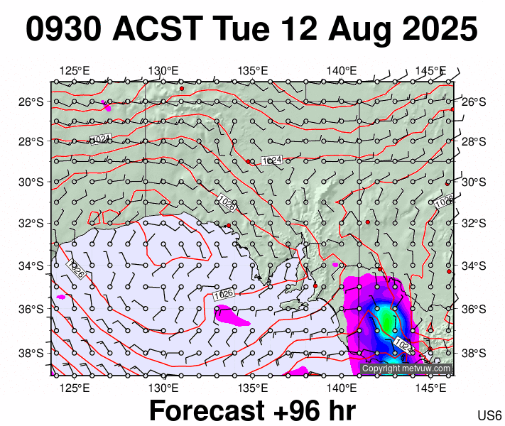 South Australia forecast chart for Tuesday, August 12th, 2025 at 12:00 AM